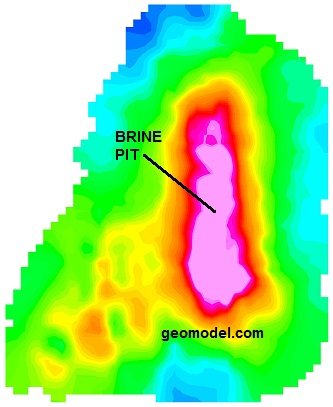 Brine pit located by GeoModel, Inc. using brine pit detecting instrumentation