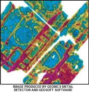 Metal detection contour map produced by Geonics' metal detector and Geosoft's Oasis Montaj