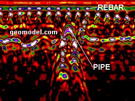 rebar in concrete and pipe in concrete located with ground radar
