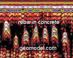 Rebar located with ground radar (GPR) by GeoModel, Inc.